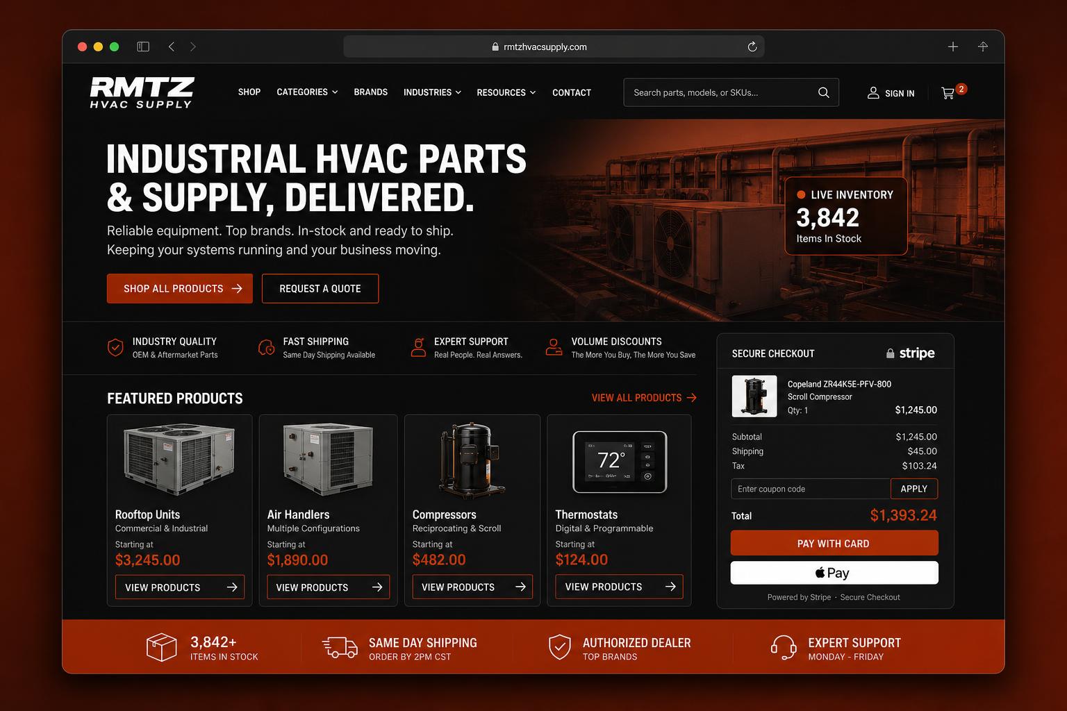 RMTZ HVAC Supply redesigned e-commerce website